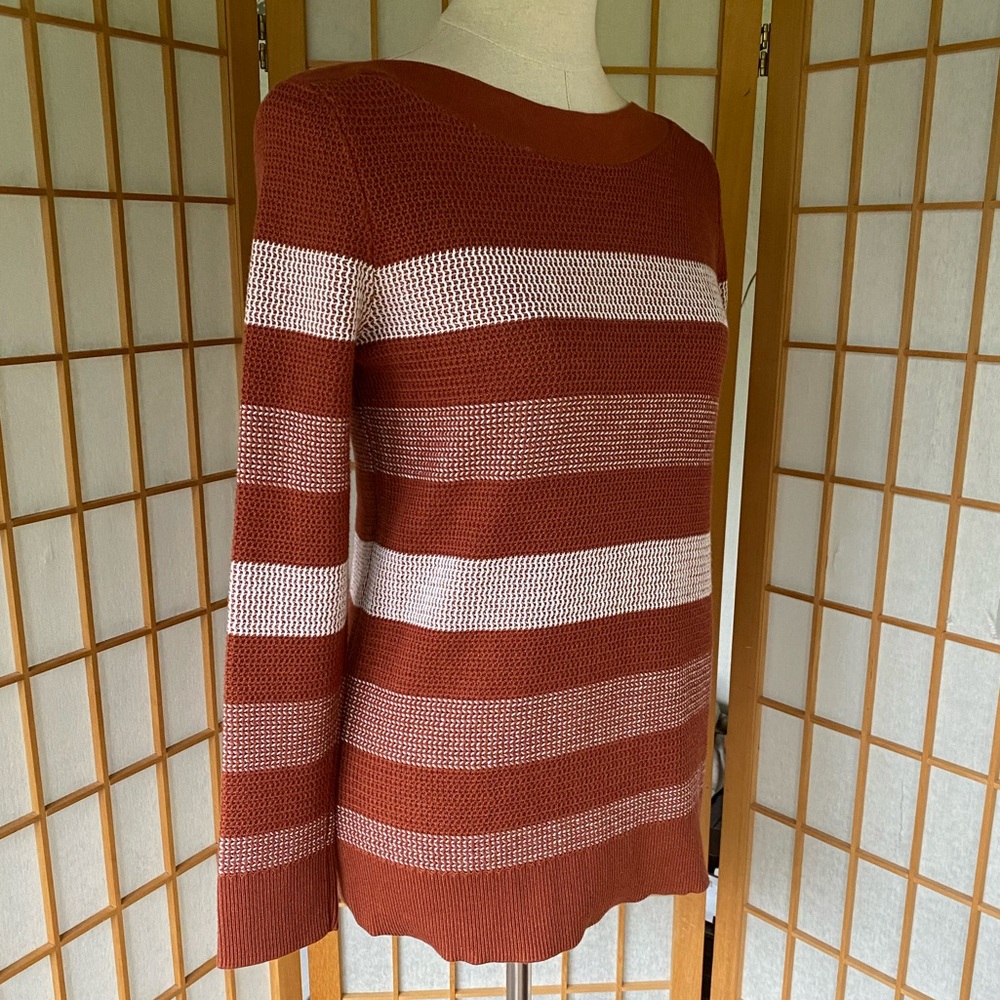 Market & Spruce Striped Weave Rust Sweater SZ M - Picture 3 of 13